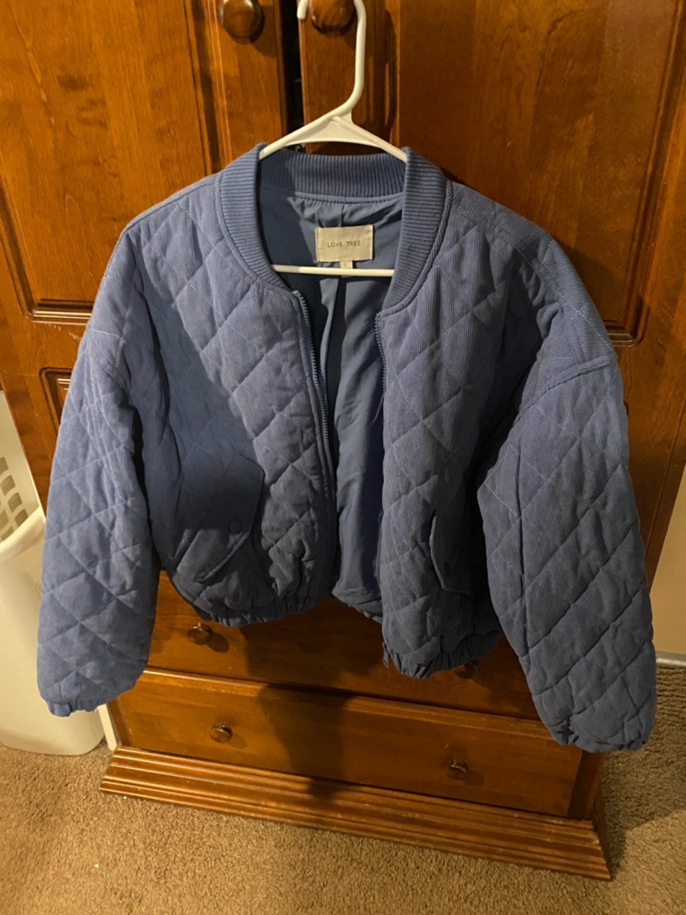 Love Tree Quilted Bomber Jacket - Slate Blue
